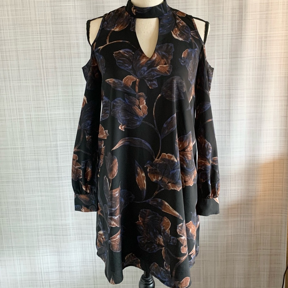 Everly Floral Cold Shoulder Mock Neck Dress NWOT